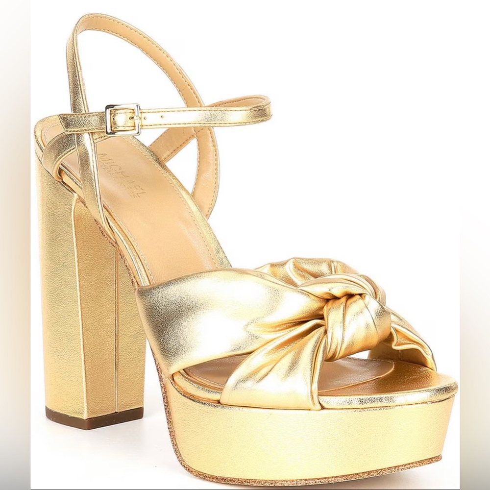 MICHAEL KORS Josie Leather Knot Detail Ankle Strap Platform Sandals SIZE 6.5 - Picture 2 of 14